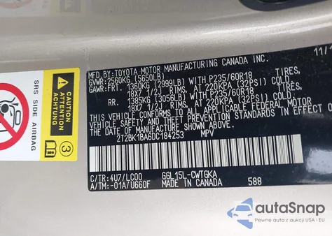 2013 Lexus Rx 350/Base/F Sport из США, поврежденный, VIN 2T2BK1BA6DC184253